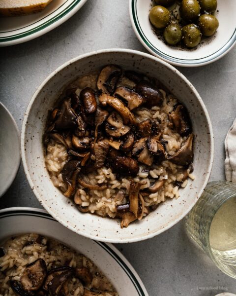 Creamy, umami packed garlicky brown butter mushroom risotto: nutty brown butter pan seared mushrooms throughout and on top. | www.iamafoodblog.com